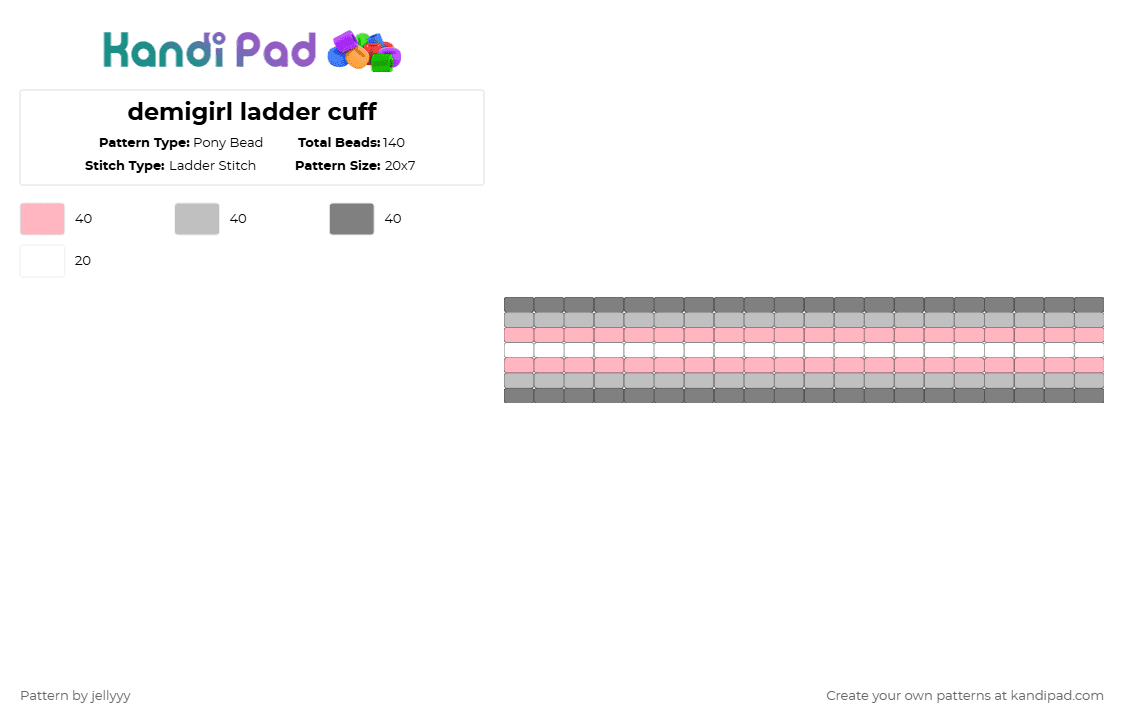 demigirl ladder cuff - Pony Bead Pattern by jellyyy on Kandi Pad - pink,beige,gray,plur,kandi,lgbt,demigirl,laddercuff,ladder,cuff