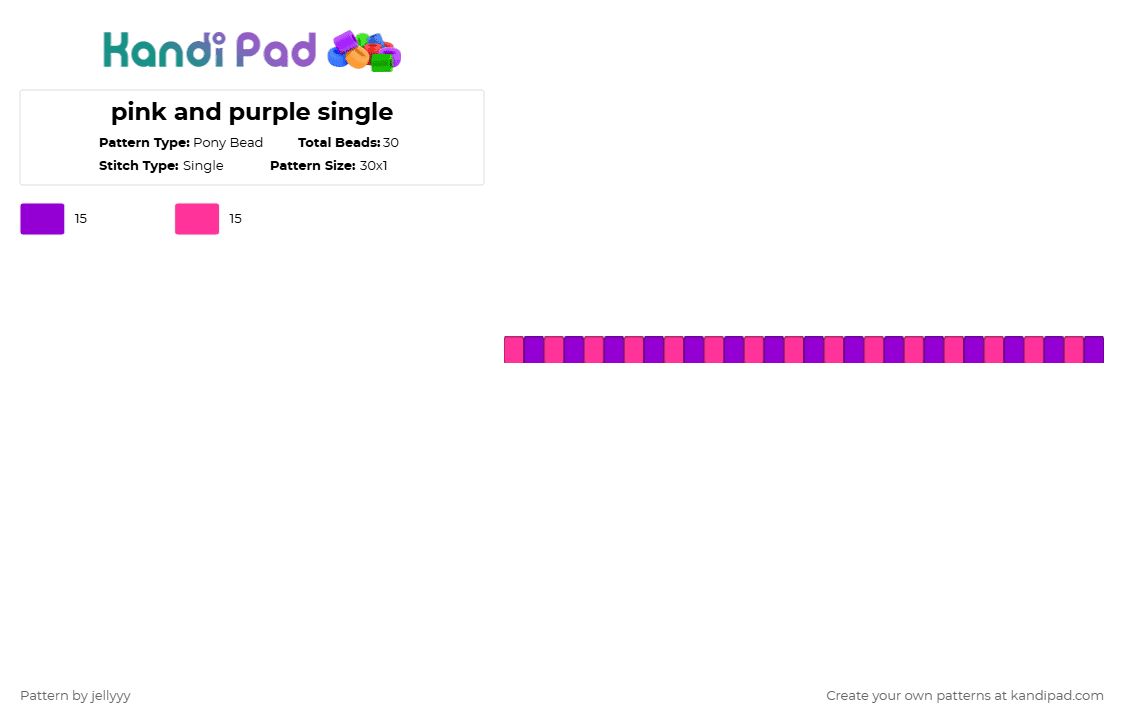 pink and purple single - Pony Bead Pattern by jellyyy on Kandi Pad - purple,pink,single,kandi