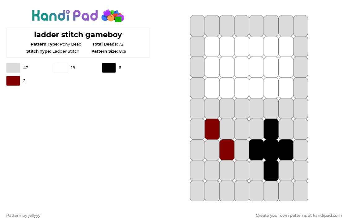 ladder stitch gameboy - Pony Bead Pattern by jellyyy on Kandi Pad - white,ladderstitch,ladder,stitch,kandi,plur,gameboy