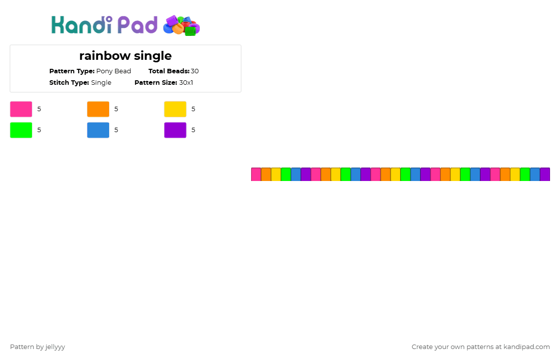 rainbow single - Pony Bead Pattern by jellyyy on Kandi Pad - orange,green,purple,colorful,kandi,single,rainbow