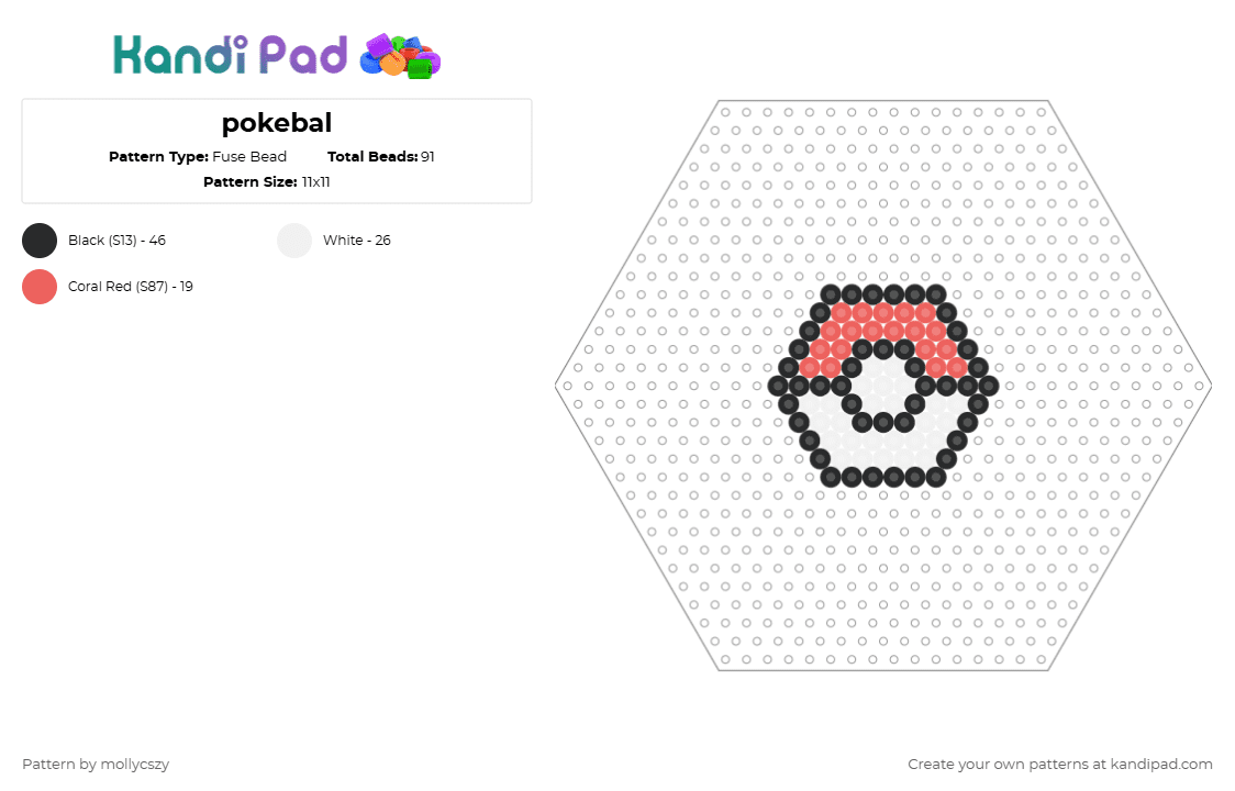 pokebal - Fuse Bead Pattern by mollycszy on Kandi Pad - red,white