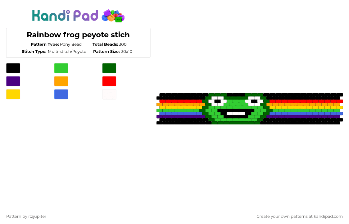 Rainbow frog peyote stich - Pony Bead Pattern by itzjupiter on Kandi Pad - green,frog,rainbow,rainbow frog,kandi