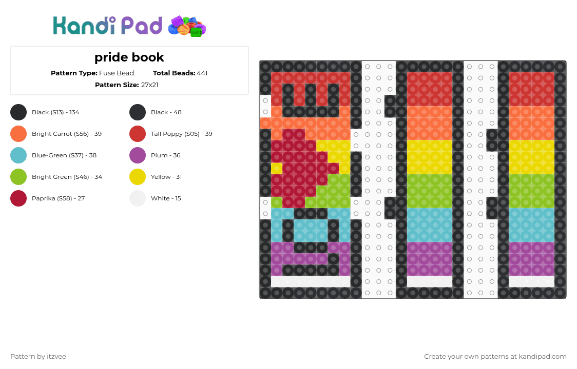 pride book - Fuse Bead Pattern by itzvee on Kandi Pad - orange,red,teal,pride,book,rainbow,rainbow book,gay,lgbtqiap,love