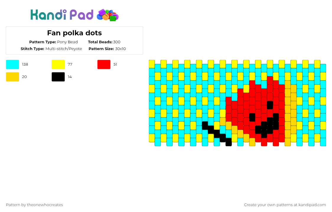 Fan polka dots - Pony Bead Pattern by theonewhocreates on Kandi Pad - yellow,light blue,inanimate insanity,ii,fan ii
