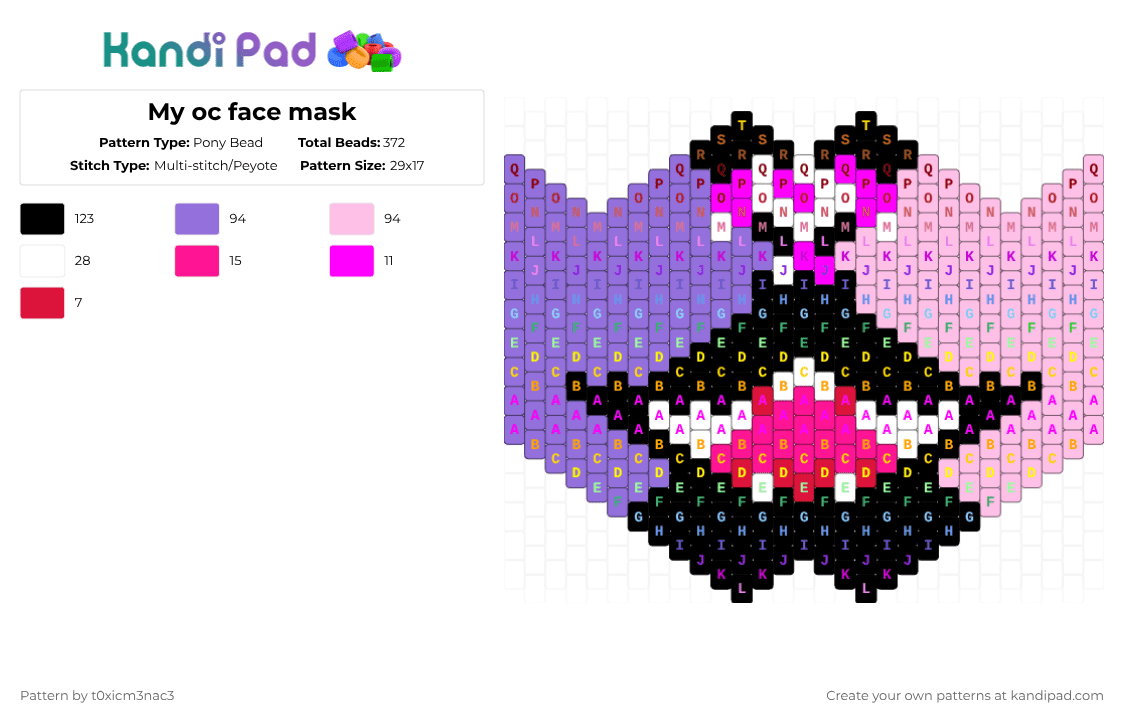 My oc face mask - Pony Bead Pattern by t0xicm3nac3 on Kandi Pad - purple,pink
