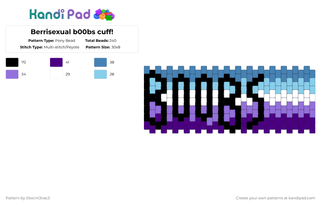 Berrisexual b00bs cuff! - Pony Bead Pattern by t0xicm3nac3 on Kandi Pad - purple