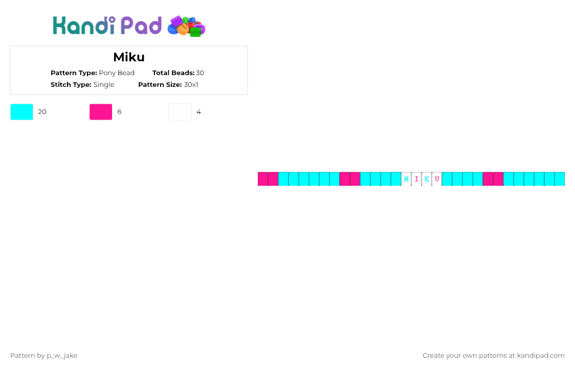 Miku - Pony Bead Pattern by p_w_jake on Kandi Pad - light blue
