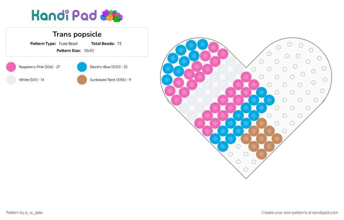 Trans popsicle - Fuse Bead Pattern by p_w_jake on Kandi Pad - light blue, pink, popsicle, pride, summer, trans, transgender