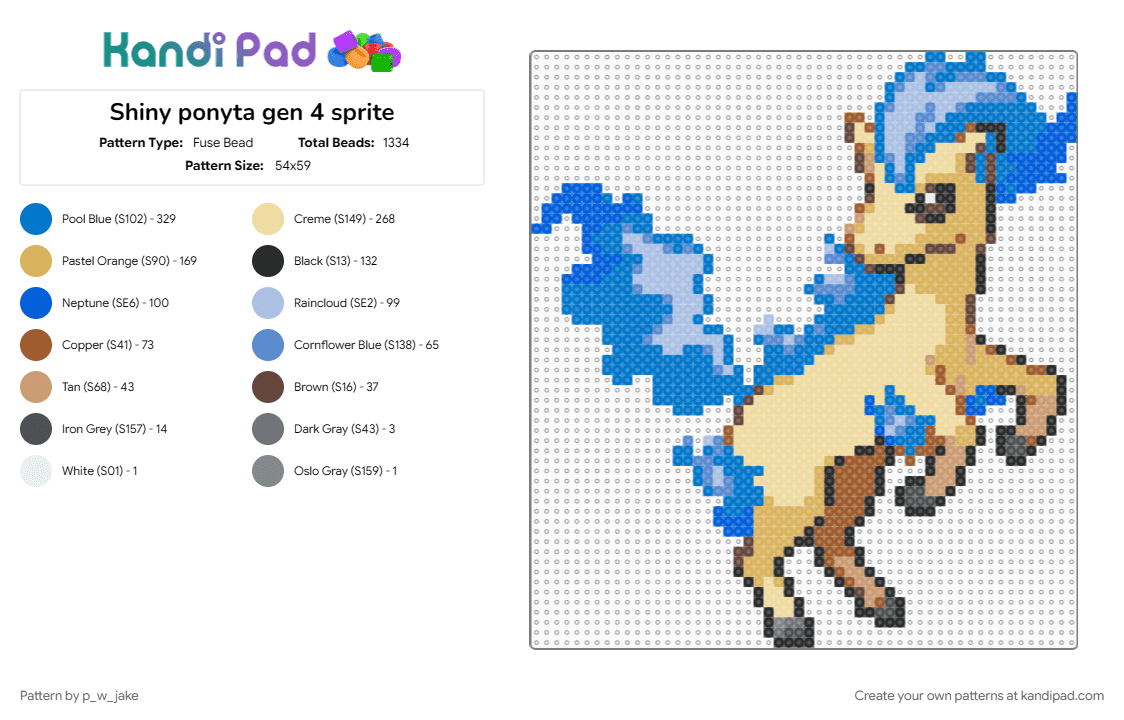 Shiny ponyta gen 4 sprite - Fuse Bead Pattern by p_w_jake on Kandi Pad - beige, blue, orange, pokemon, ponyta