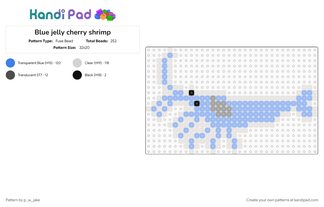 Blue jelly cherry shrimp - Fuse Bead Pattern by p_w_jake on Kandi Pad - animal, aquarium, crustacean, fish tank, shrimp, transparent