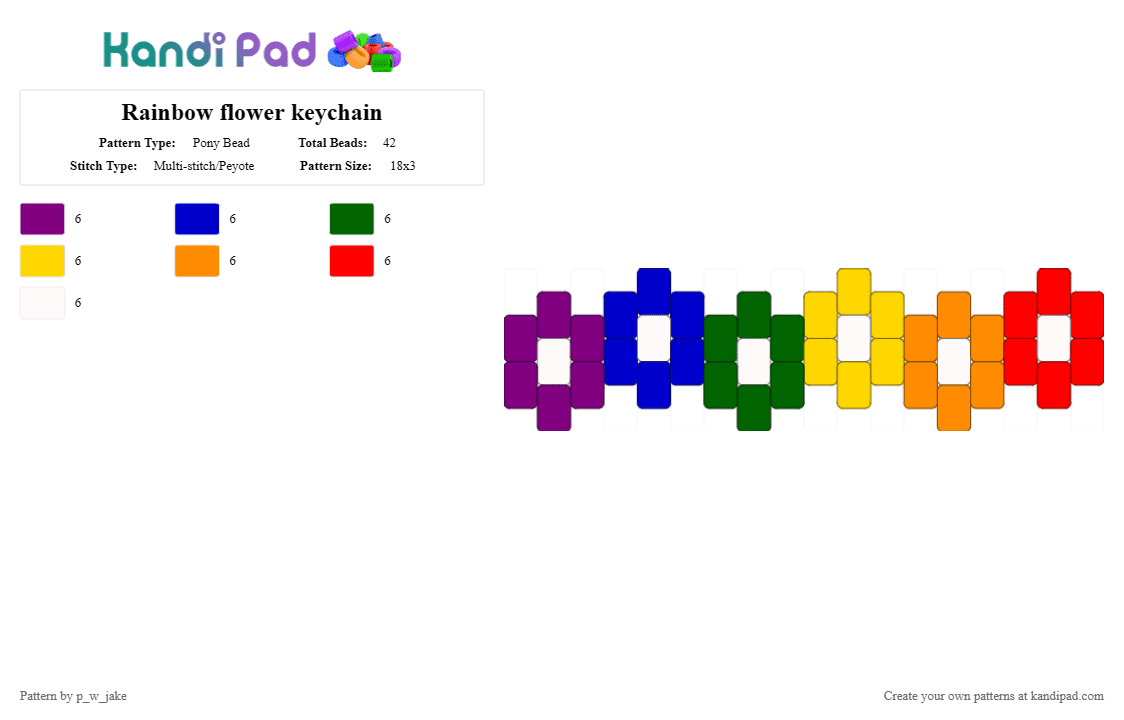 Rainbow flower keychain - Pony Bead Pattern by p_w_jake on Kandi Pad - purple,yellow,red,colorful,pride,rainbow,flower