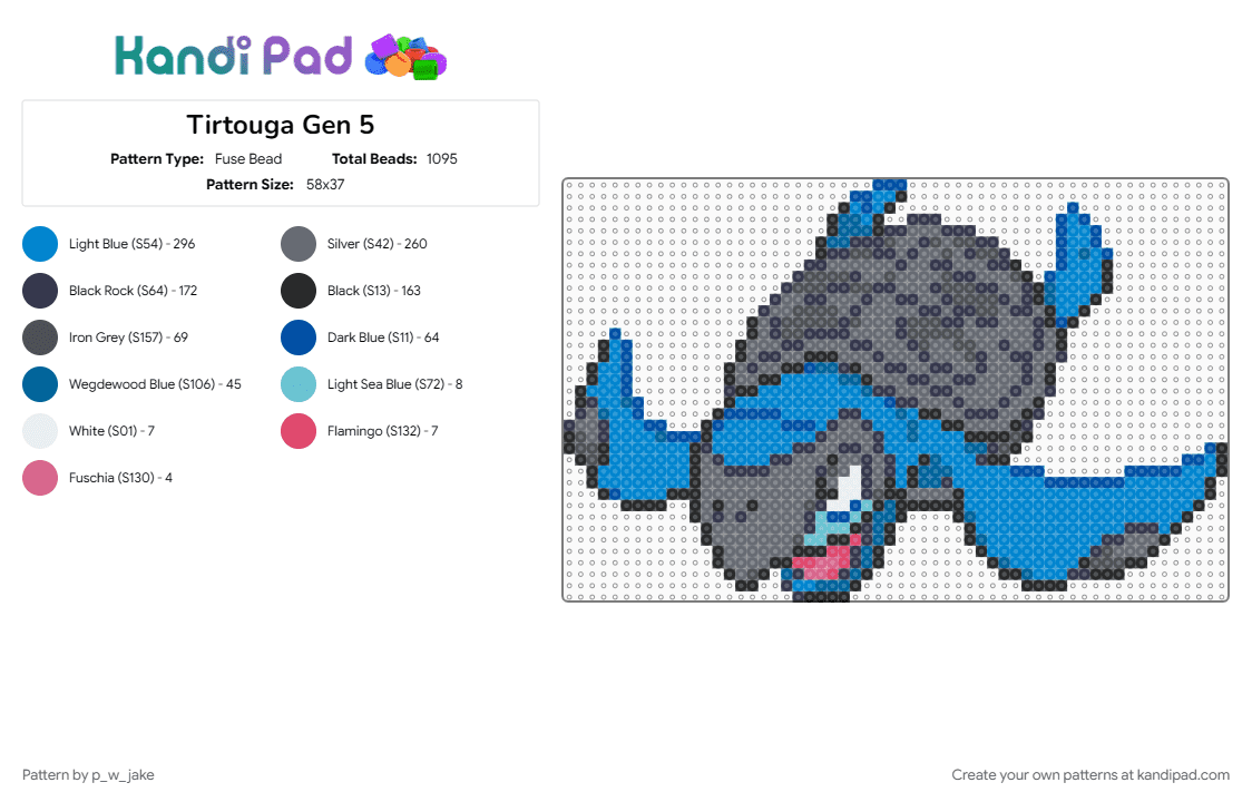 Tirtouga Gen 5 sprite - Fuse Bead Pattern by p_w_jake on Kandi Pad - blue, gen5, gray, pokemon, pokemon bw, purple, tirtouga