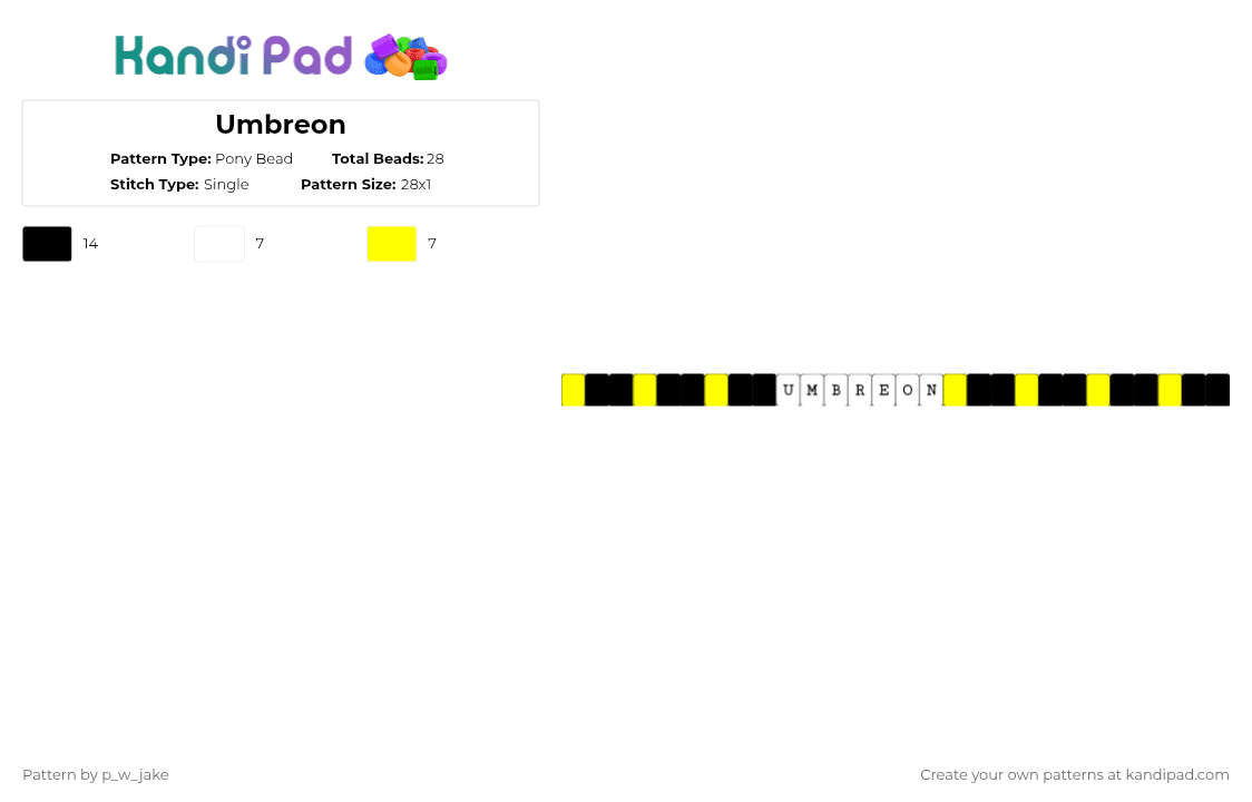 Umbreon - Pony Bead Pattern by p_w_jake on Kandi Pad - eevee, pokemon, umbreon, white, yellow