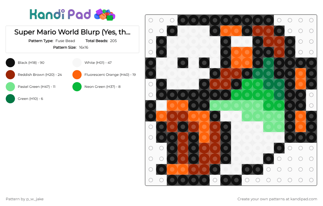 Super Mario World Blurp (Yes, that\'s its actual name) - Fuse Bead Pattern by p_w_jake on Kandi Pad - fish, mario, nintendo, orange, red, video game