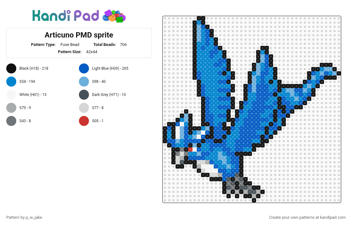 Articuno PMD sprite - Fuse Bead Pattern by p_w_jake on Kandi Pad - blue,pokemon