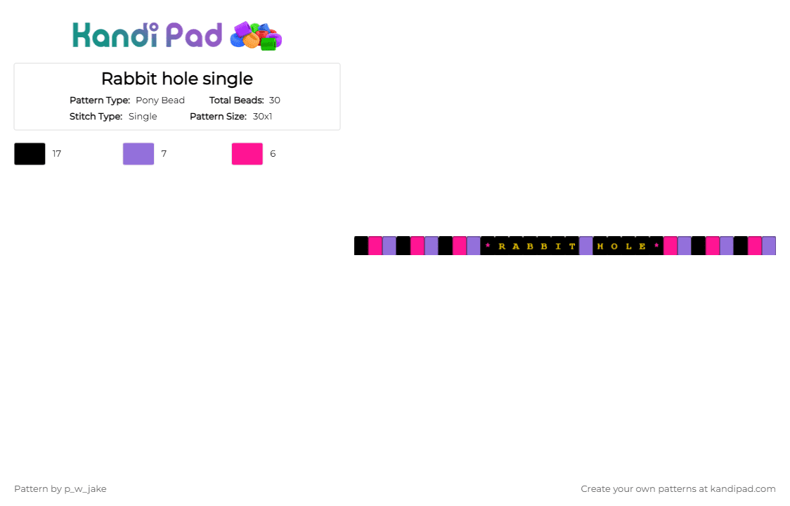 Rabbit hole single - Pony Bead Pattern by p_w_jake on Kandi Pad - pink,purple,vocaloid