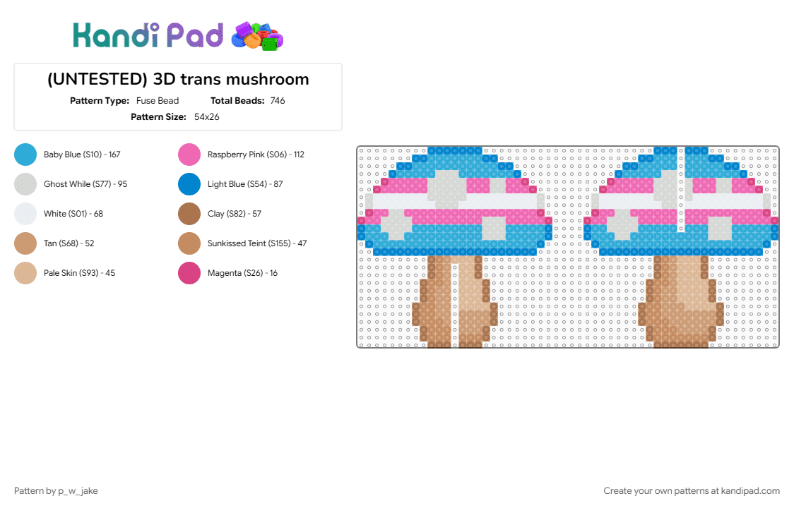 (UNTESTED) 3D trans mushroom - Fuse Bead Pattern by p_w_jake on Kandi Pad - 3d, 3d perler, fungus, mushroom, pride, trans, transgender