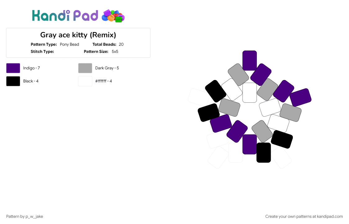 Gray ace kitty (Remix) - Pony Bead Pattern by p_w_jake on Kandi Pad - 