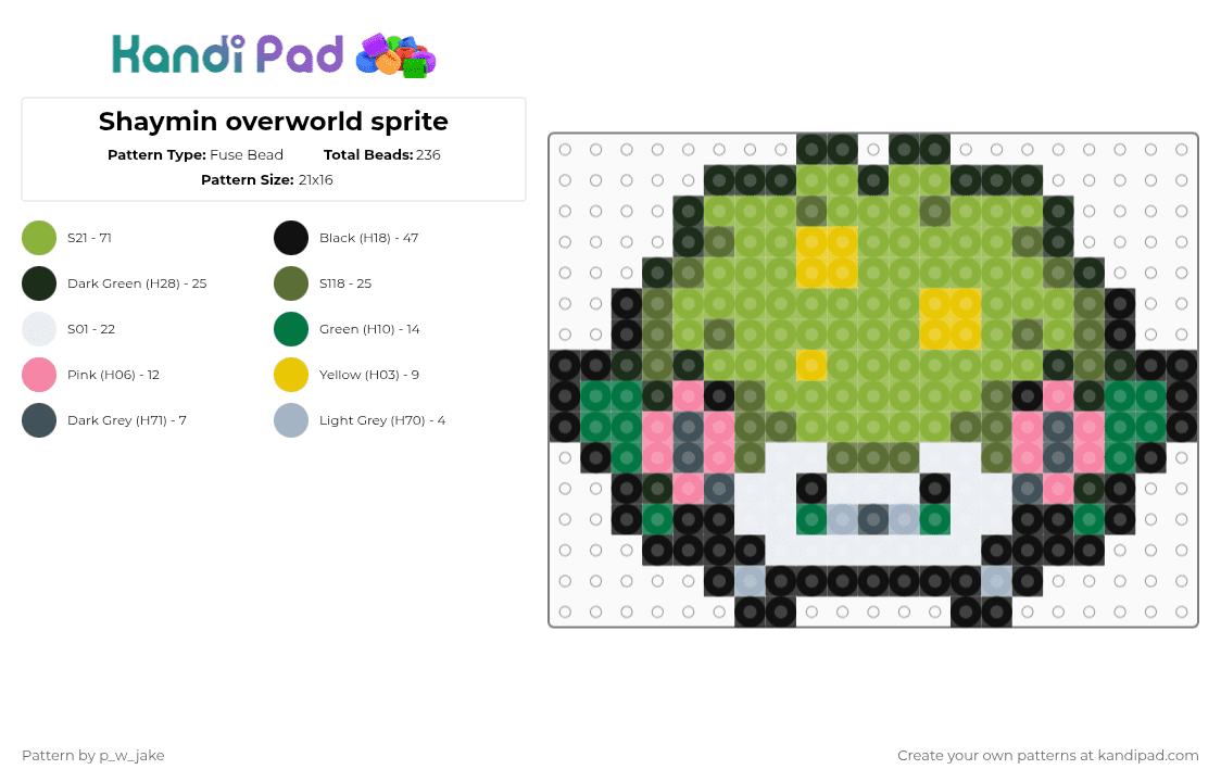 Shaymin overworld sprite - Fuse Bead Pattern by p_w_jake on Kandi Pad - green,pokemon