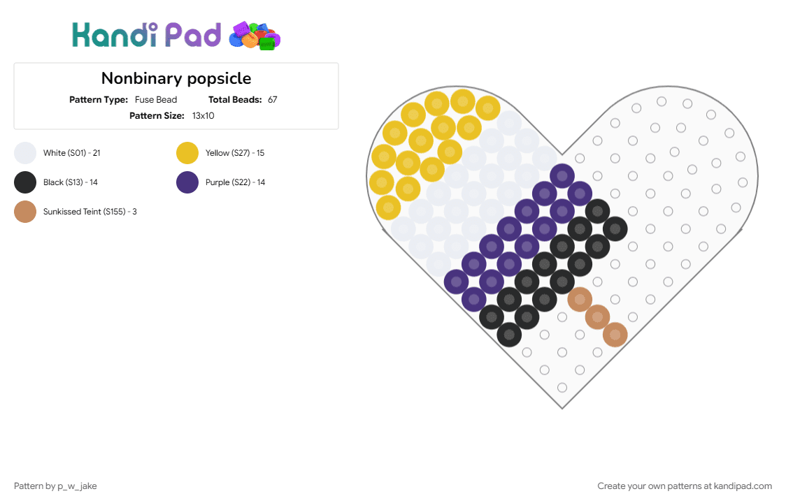 Nonbinary popsicle - Fuse Bead Pattern by p_w_jake on Kandi Pad - nonbinary, popsicle, pride, purple, summer, trans, transgender, yellow
