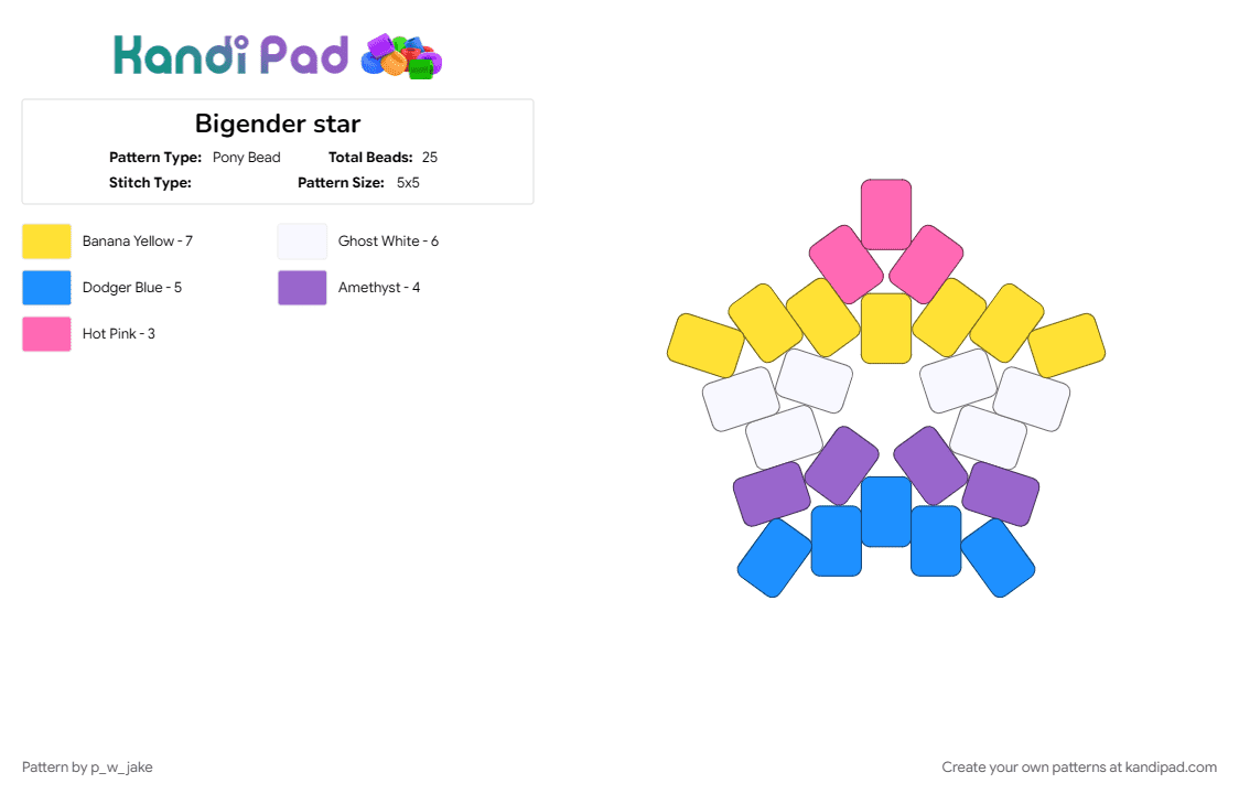 Bigender star - Pony Bead Pattern by p_w_jake on Kandi Pad - bigender, light blue, pride, star, yellow