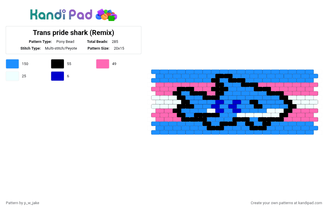 Trans pride shark (Remix) - Pony Bead Pattern by p_w_jake on Kandi Pad - light blue, pride, transgender