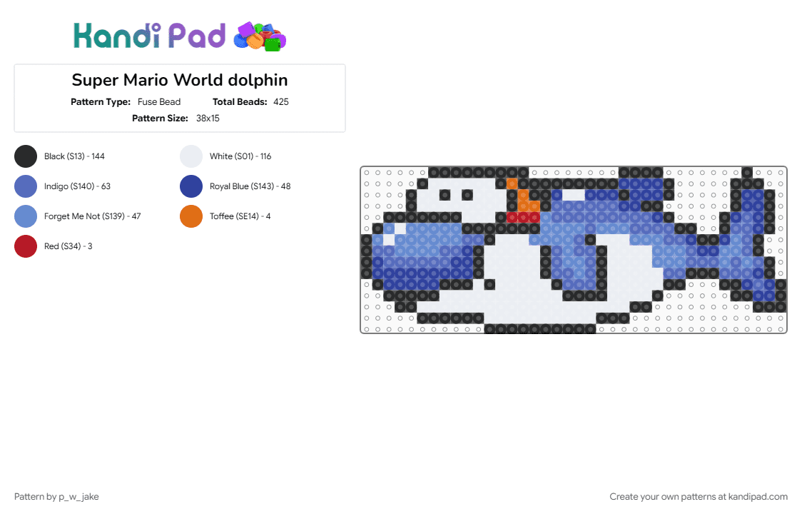 Super Mario World dolphin - Fuse Bead Pattern by p_w_jake on Kandi Pad - blue, dolphin, mario, nintendo, purple