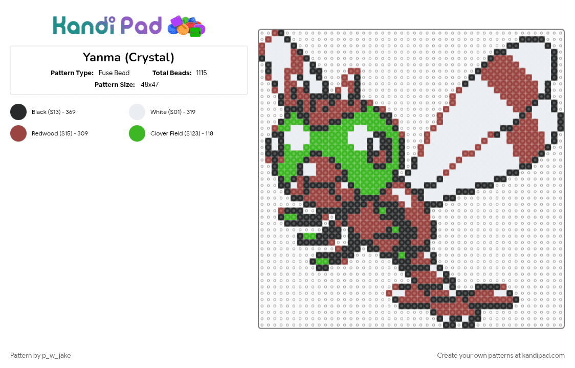 Yanma (Crystal) - Fuse Bead Pattern by p_w_jake on Kandi Pad - 