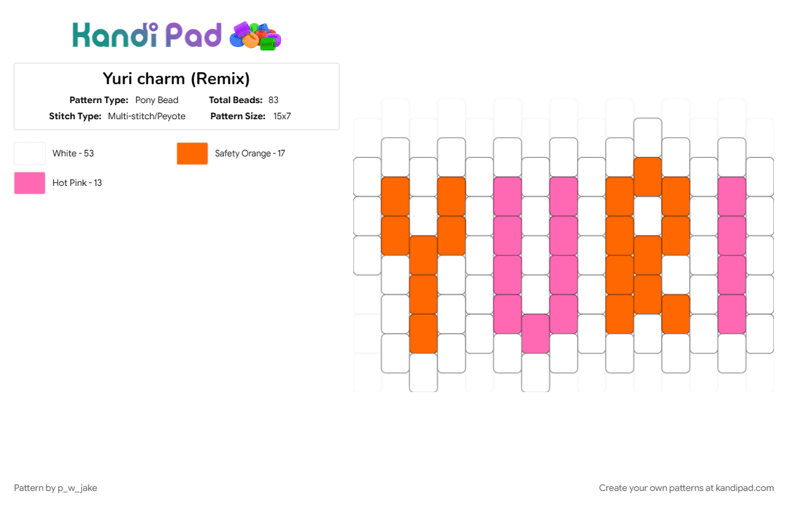 Yuri charm (Remix) - Pony Bead Pattern by p_w_jake on Kandi Pad - black, charm, gay, lesbian, letters, white, wlw, yuri