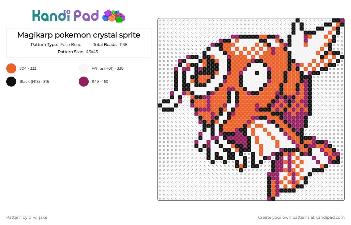 Magikarp pokemon crystal sprite - Fuse Bead Pattern by p_w_jake on Kandi Pad - pink,orange,pokemon,magikarp,fish,gen2