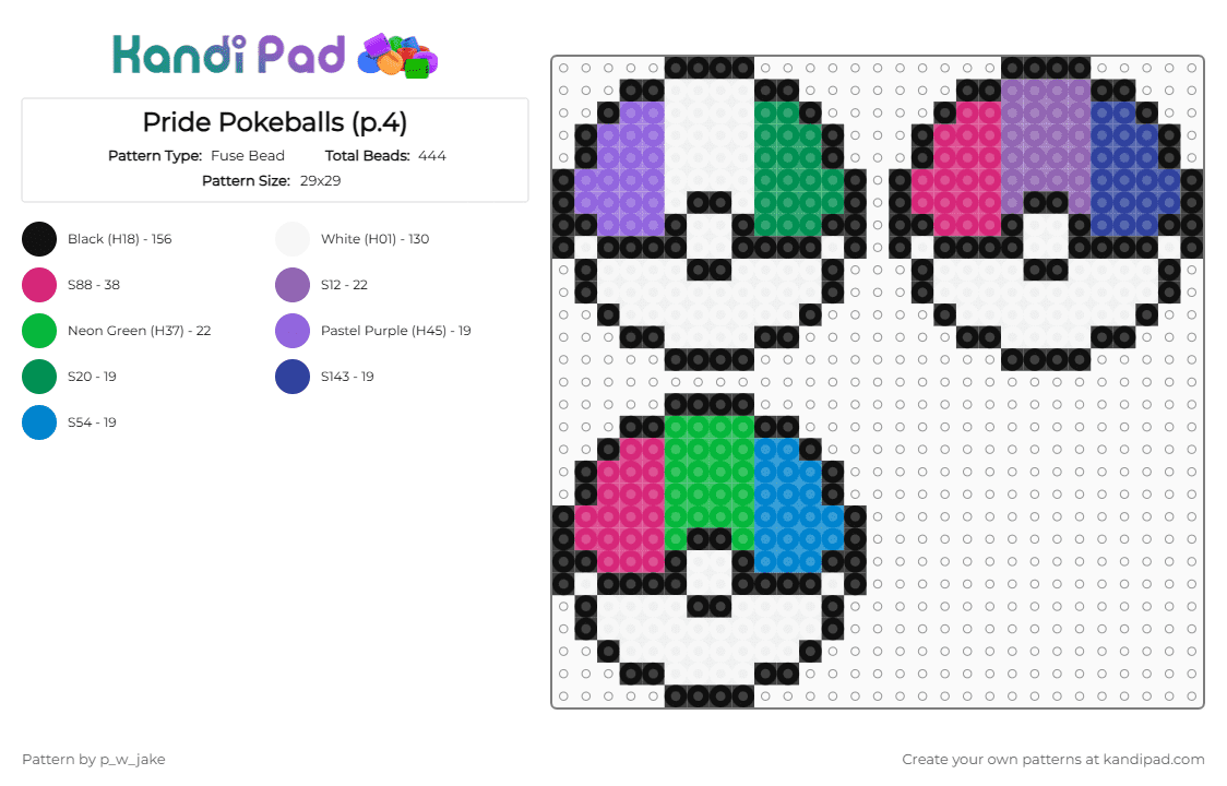 Pride Pokeballs (p.4) - Fuse Bead Pattern by p_w_jake on Kandi Pad - gay, green, pink, pokeballs, pride, purple, white