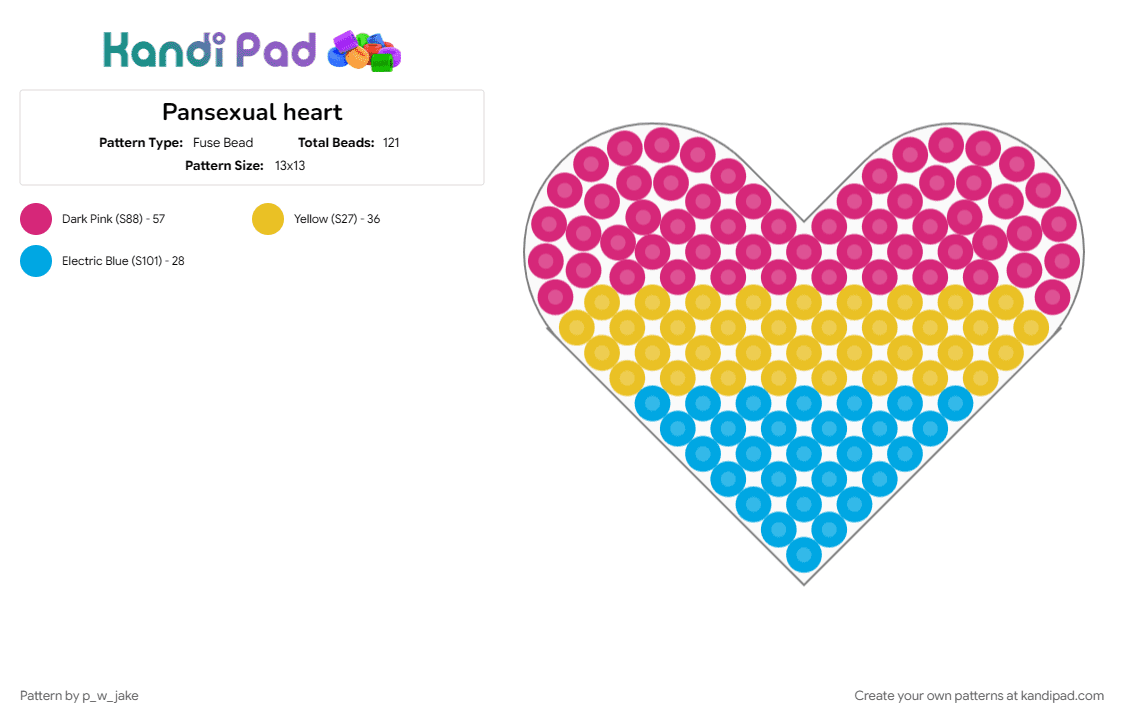 Pansexual heart - Fuse Bead Pattern by p_w_jake on Kandi Pad - heart, pan, pansexual, pink, pride