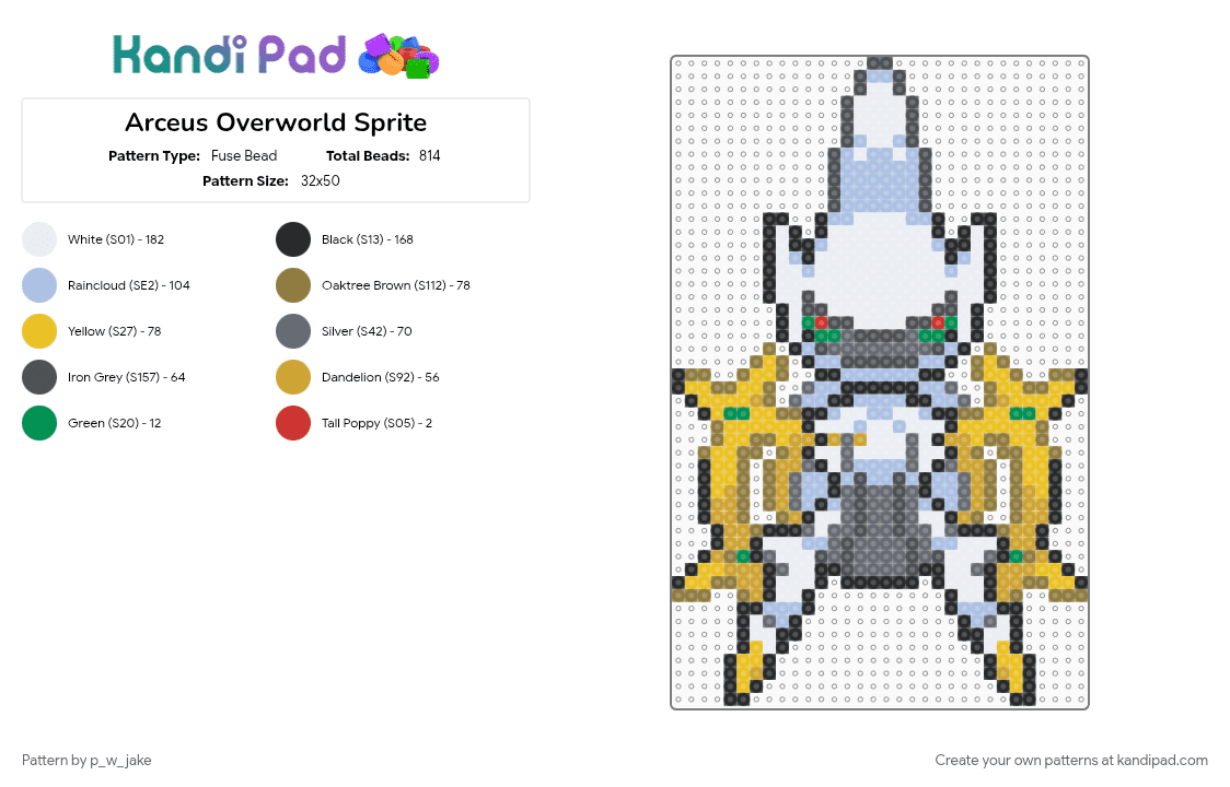 Arceus Overworld Sprite (Platinum) - Fuse Bead Pattern by p_w_jake on Kandi Pad - arceus, colorful, cotdlegends, gen4, gray, light blue, orange, pokemon