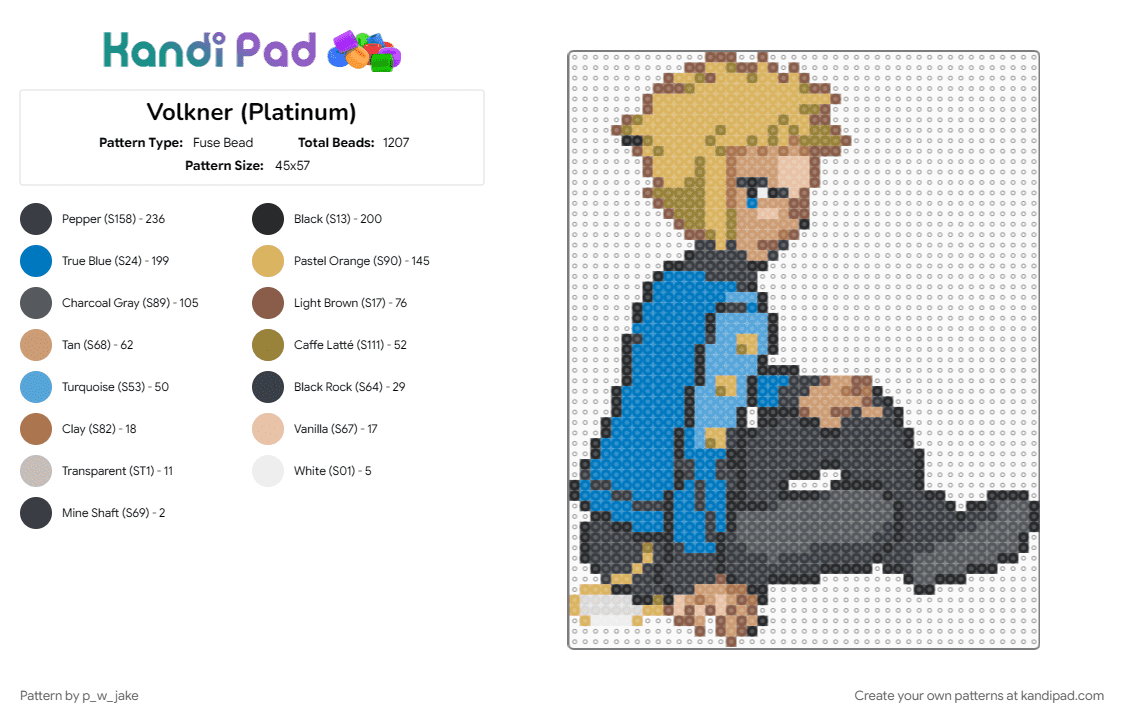 Volkner (Platinum) - Fuse Bead Pattern by p_w_jake on Kandi Pad - beige, blue, character, colorful, gen4, gym leader, orange, pokemon, pokemon platinum, sinnoh