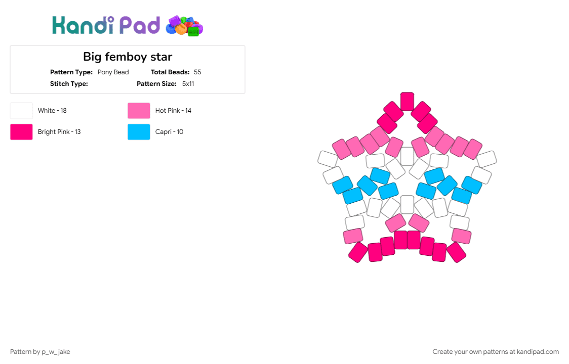 Big femboy star - Pony Bead Pattern by p_w_jake on Kandi Pad - 