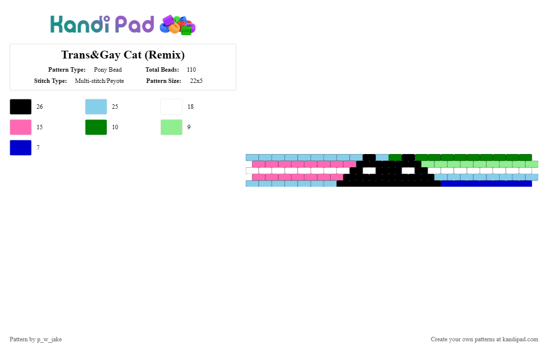 Trans&Gay Cat (Remix) - Pony Bead Pattern by p_w_jake on Kandi Pad - light blue,pink,trans,gay,mlm,cat