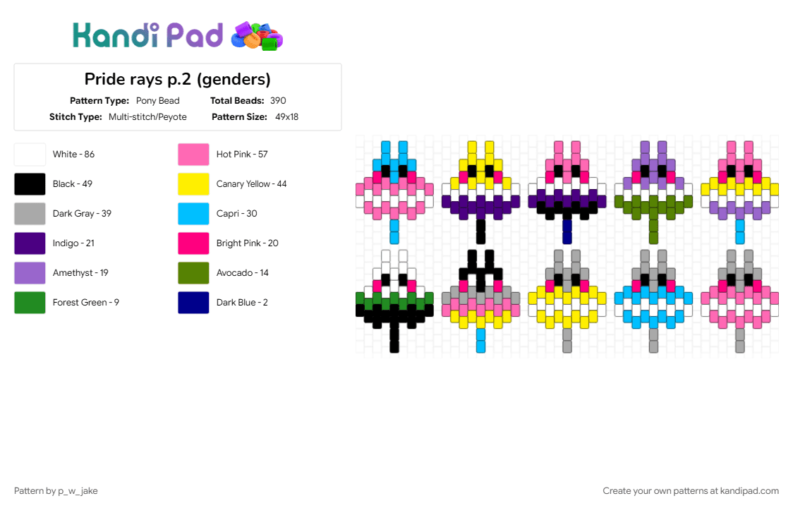 Pride rays p.2 (genders) - Pony Bead Pattern by p_w_jake on Kandi Pad - aquatic, beige, fish, nonbinary, pink, pride, purple, ray, trans, trans umbrella, transgender, yellow