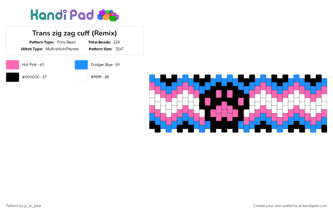Trans zig zag cuff (Remix) - Pony Bead Pattern by p_w_jake on Kandi Pad - light blue, paw, pink, trans, transgender