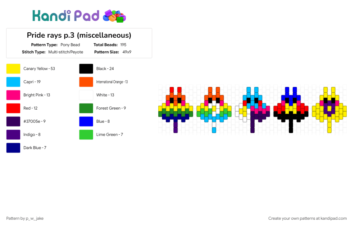 Pride rays p.3 (miscellaneous) - Pony Bead Pattern by p_w_jake on Kandi Pad - aquatic, fish, polyamorous, pride, purple, ray, yellow