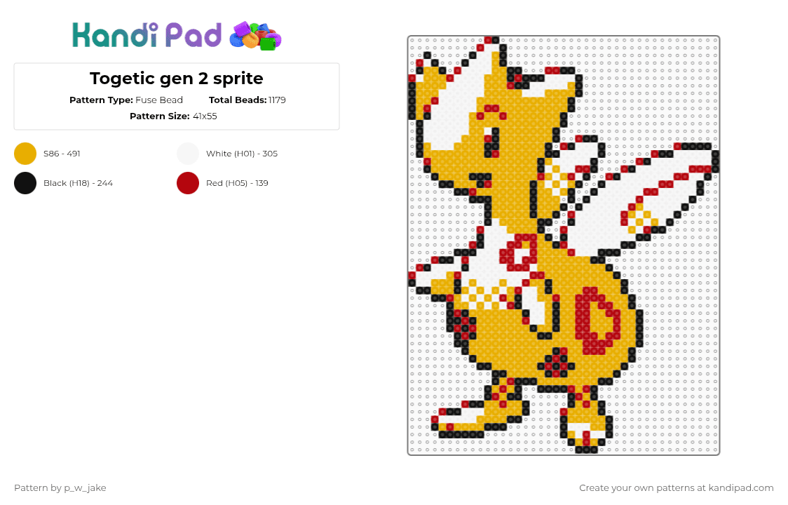 Togetic gen 2 sprite - Fuse Bead Pattern by p_w_jake on Kandi Pad - orange,pokemon