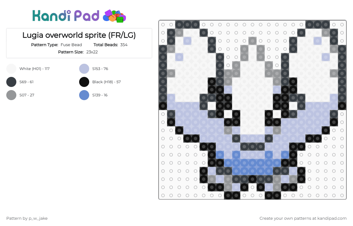 Lugia overworld sprite (FR/LG) - Fuse Bead Pattern by p_w_jake on Kandi Pad - pink,pokemon,lugia