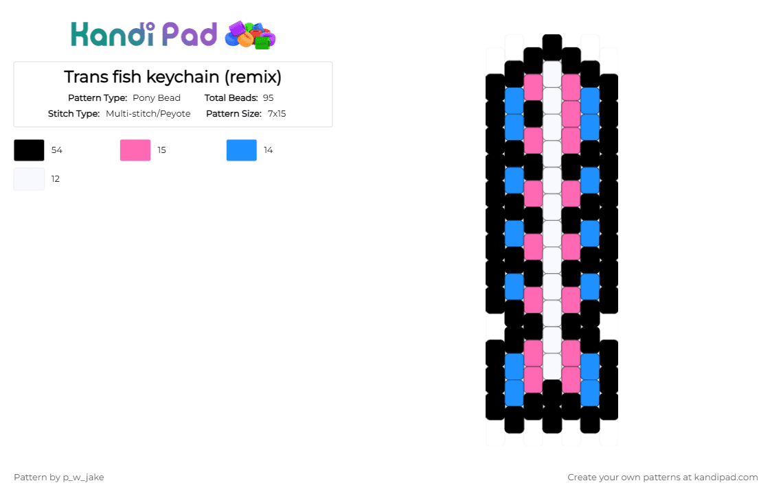 Trans fish keychain (remix) - Pony Bead Pattern by p_w_jake on Kandi Pad - black,pink,light blue,trans,fish