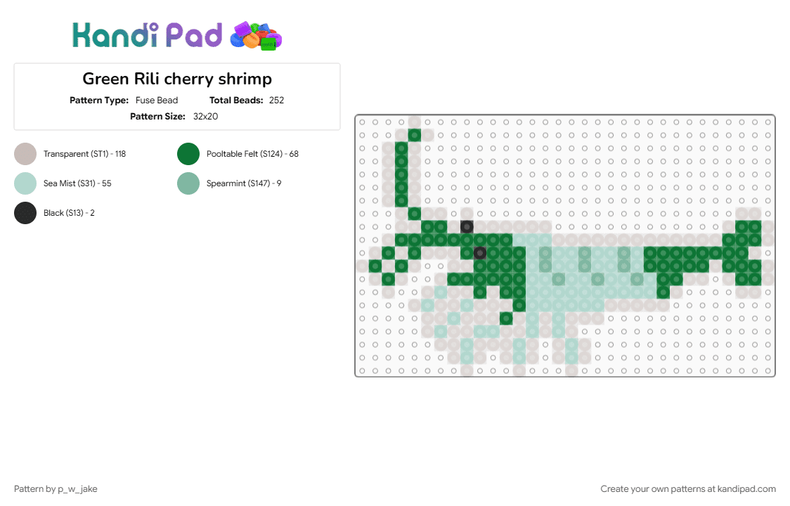 Green Rili cherry shrimp - Fuse Bead Pattern by p_w_jake on Kandi Pad - 
