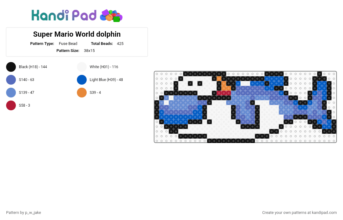 Super Mario World dolphin - Fuse Bead Pattern by p_w_jake on Kandi Pad - blue,mario,nintendo,dolphin