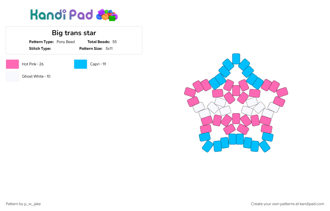 Big trans star - Pony Bead Pattern by p_w_jake on Kandi Pad - light blue, pink, star, trans, transgender