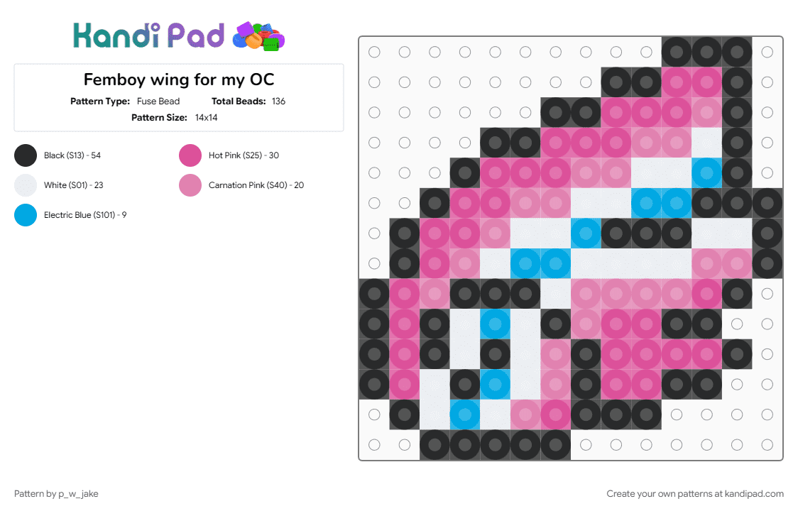 Femboy wing for my OC - Fuse Bead Pattern by p_w_jake on Kandi Pad - femboy, pink, wing