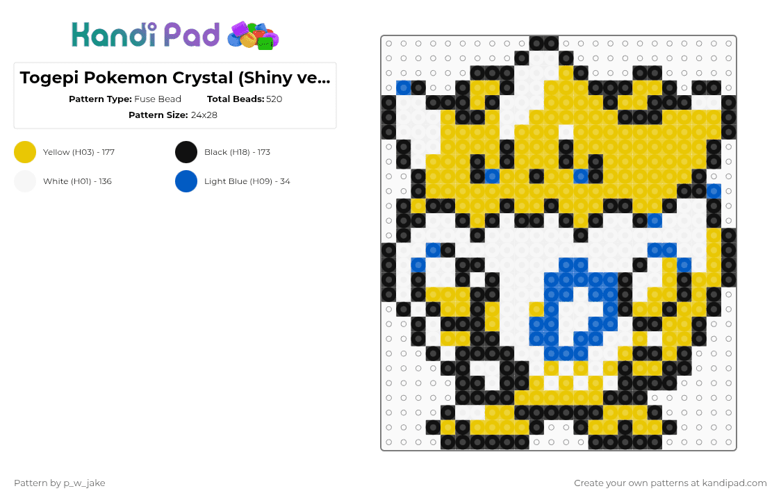 Togepi Pokemon Crystal (Shiny version) - Fuse Bead Pattern by p_w_jake on Kandi Pad - yellow,pokemon