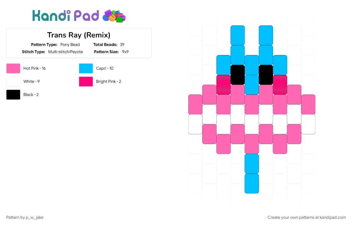 Trans Ray (Remix) - Pony Bead Pattern by p_w_jake on Kandi Pad - animal, aquatic, fish, light blue, pink, pride, ray, trans, transgender