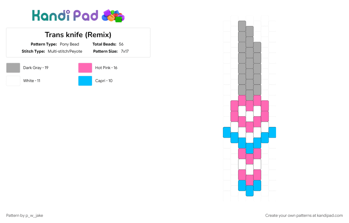 Trans knife (Remix) - Pony Bead Pattern by p_w_jake on Kandi Pad - knife, pride, trans, weapon