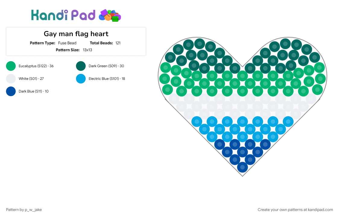 Gay man flag heart - Fuse Bead Pattern by p_w_jake on Kandi Pad - gay, gay man, green, heart, mlm, pride, teal
